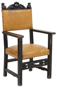 SPANISH RENAISSANCE REVIVAL LEATHER ARMCHAIR