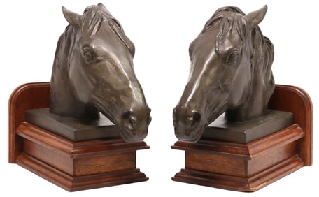 (2) AFTER ALEXANDER PHIMISTER PROCTOR BRONZE HORSEHEAD BOOKENDS