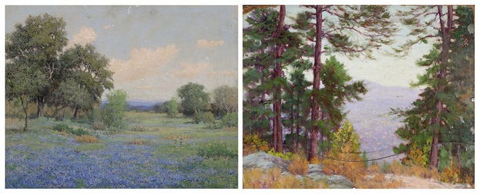 MORRIS WALTON LEADER (1877-1966) 2-SIDED PAINTING, TEXAS BLUEBONNETS LANDSCAPE