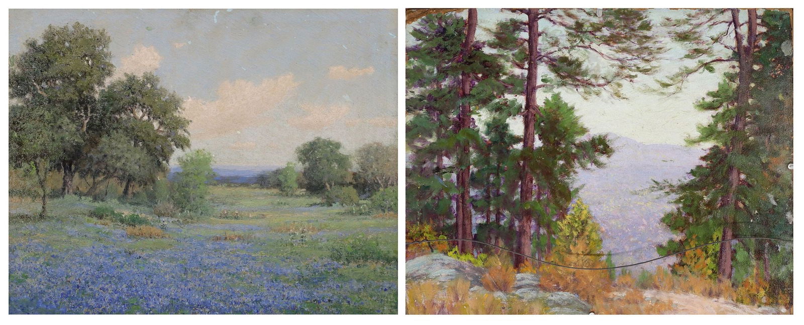 MORRIS WALTON LEADER (1877-1966) 2-SIDED PAINTING, TEXAS BLUEBONNETS LANDSCAPE (1 of 7)