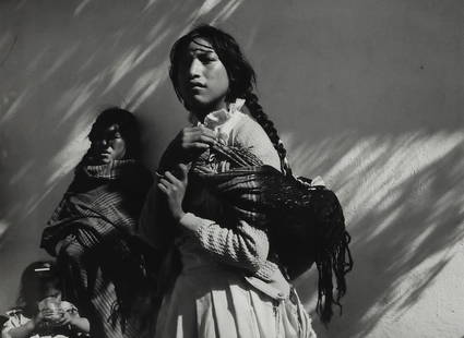 MARIANA YAMPOLSKY (1925-2002) GELATIN SILVER PRINT 'MUJERES MAZAHUAS': Framed gelatin silver print on paper, "Mujeres Mazahuas" (Mazahua women), signed in pencil verso Mariana Yampolsky (Mexican-American, 1925-2002), titled and dated 1989, image: approx 13 5/8&