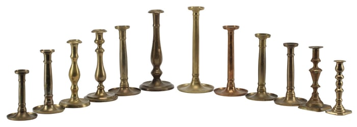 (12) ASSEMBLED BRASS & COPPER CANDLESTICKS