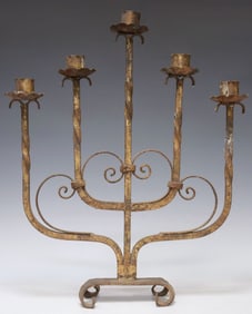 SPANISH GILT IRON 5-LIGHT TIERED CANDELABRUM