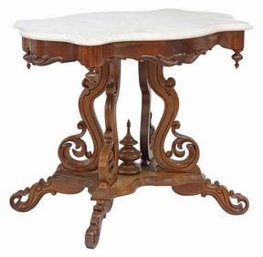 AMERICAN VICTORIAN MARBLE-TOP PARLOR TABLE