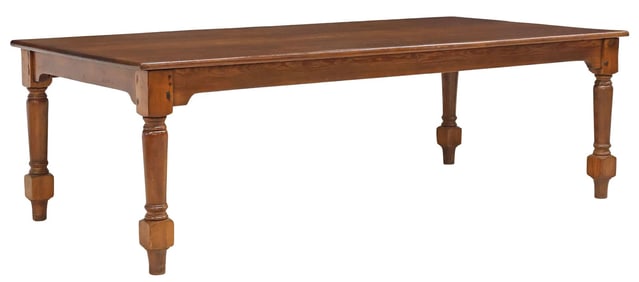 LARGE AMERICAN CARVED PITCH PINE DINING TABLE, 96"L
