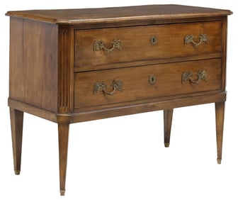 FRENCH LOUIS XVI STYLE WALNUT TWO-DRAWER COMMODE
