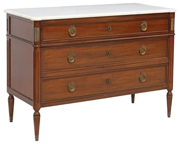 FRENCH LOUIS XVI STYLE MARBLE-TOP MAHOGANY COMMODE