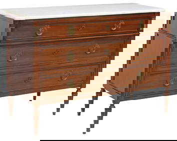 FRENCH LOUIS XVI STYLE MARBLE-TOP MAHOGANY COMMODE (1 of 5)