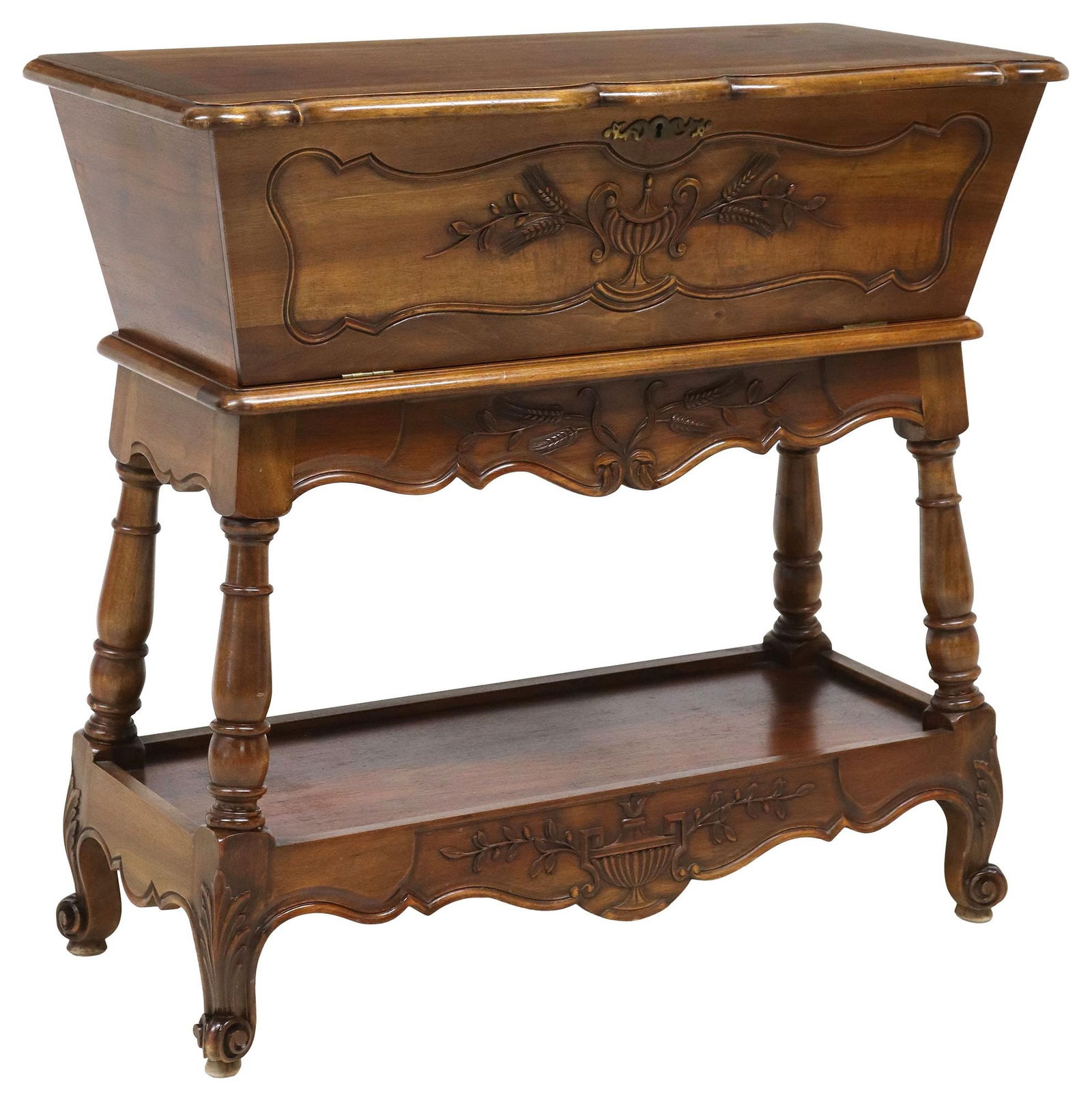 FRENCH PROVINCIAL DOUGH BIN-FORM FALL-FRONT CABINET ON STAND (1 of 5)