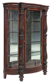 AMERICAN VICTORIAN MAHOGANY CURVED GLASS DISPLAY CABINET