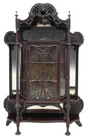 VICTORIAN MIRRORED MAHOGANY GLAZED ETAGERE CABINET