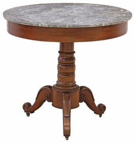 FRENCH LOUIS PHILIPPE MARBLE-TOP MAHOGANY GUERIDON