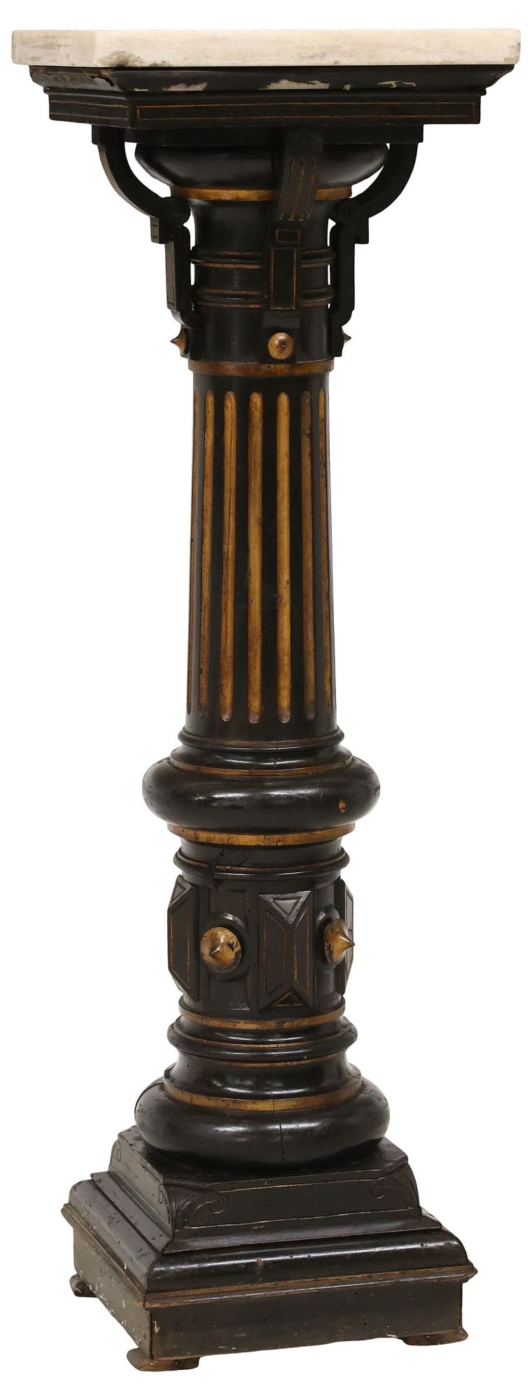 VICTORIAN BLACK-PAINTED & PARCEL-GILT PEDESTAL (1 of 4)