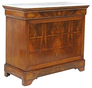 FRENCH LOUIS PHILIPPE MARBLE-TOP FIGURED WALNUT COMMODE