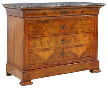 FRENCH LOUIS PHILIPPE MARBLE-TOP WALNUT COMMODE