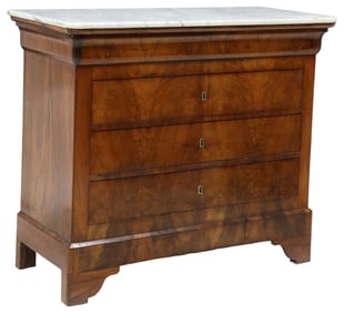 FRENCH LOUIS PHILIPPE MARBLE-TOP BOOKMATCHED WALNUT COMMODE