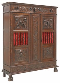 SPANISH RENAISSANCE REVIVAL CARVED WALNUT BOOKCASE