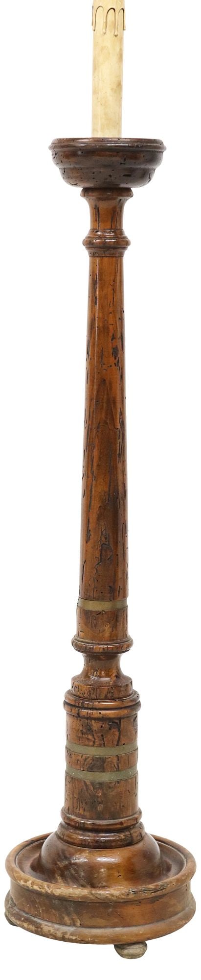 CONTINENTAL WALNUT & INLAID BRASS TORCHERE FLOOR LAMP, 54"H (1 of 4)