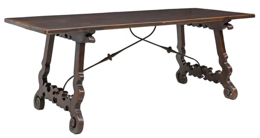 SPANISH BAROQUE STYLE OAK TRESTLE BASE TABLE