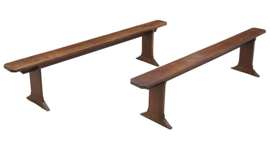 (2) FRENCH PROVINCIAL WALNUT TRESTLE BENCHES, 79.5"L