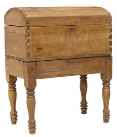 CARVED DOVETAIL STORAGE TRUNK/CHEST ON STAND, MEXICO