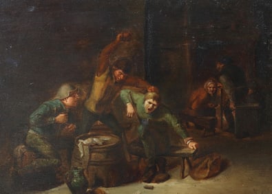 AFTER ADRIAEN BROUWER FLEMISH TAVERN SCENE PAINTING