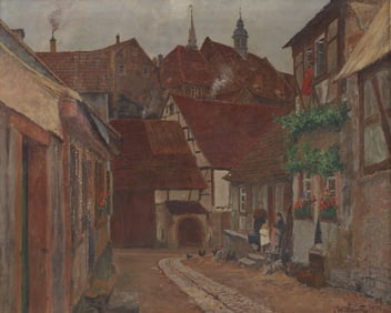 ADOLF LUNTZ (1875-1934) PAINTING OF A EUROPEAN VILLAGE