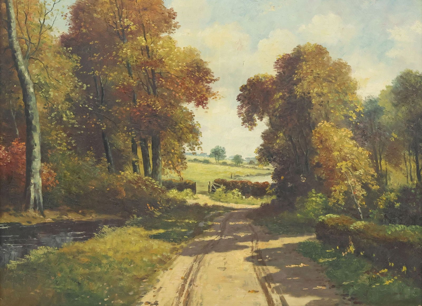 CONTINENTAL SCHOOL PAINTING VIEW OF A COUNTRY LANE, 37.5" X 51.25" (1 of 4)