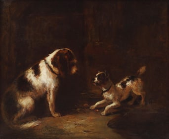 FRENCH SCHOOL PAINTING STUDY OF TWO DOGS