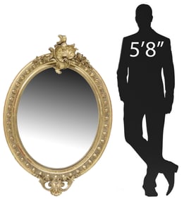 LARGE LOUIS XV STYLE GILTWOOD OVULAR WALL MIRROR, 55"H