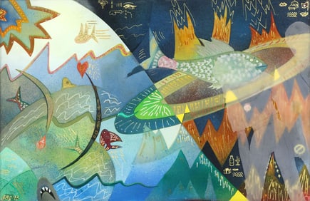 JUDY BALLY JENSEN (B.1953) REVERSE PAINTING ON GLASS