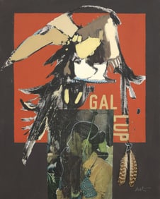 RICHARD SALTER (20TH C.) PAINTING WITH COLLAGE GALLUP NEW MEXICO