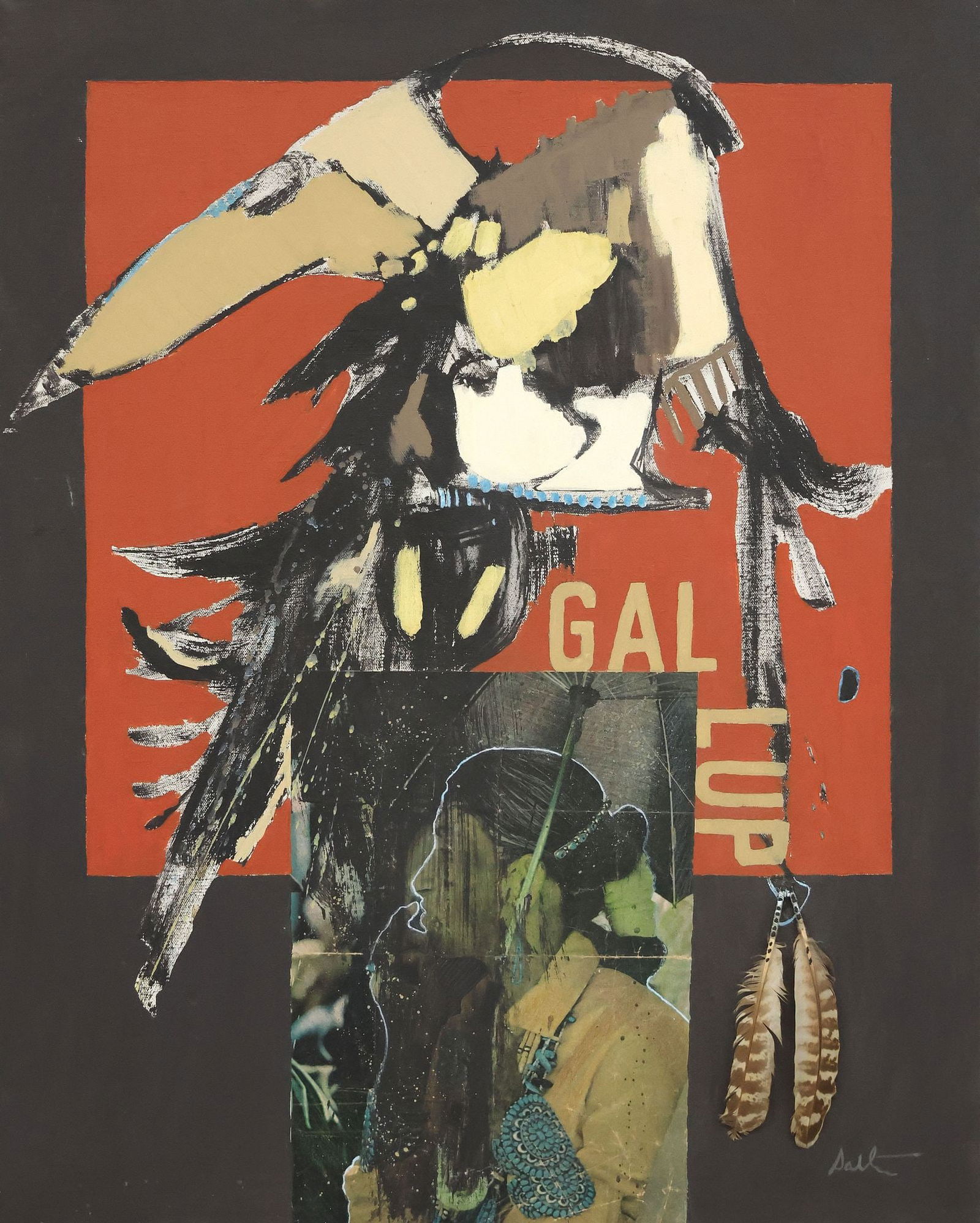 RICHARD SALTER (20TH C.) PAINTING WITH COLLAGE GALLUP NEW MEXICO (1 of 6)