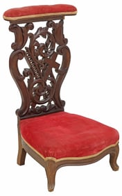 FRENCH CARVED & UPHOLSTERED PRIE-DIEU PRAYER KNEELER