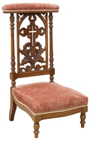 FRENCH CARVED WALNUT PRIE-DIEU PRAYER KNEELER