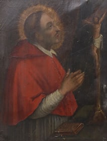 ITALIAN SCHOOL PAINTING ON COPPER PLATE SAN CARLO BORROMEO