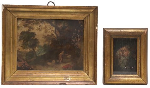 (2) FRAMED CONTINENTAL SCHOOL PAINTINGS, ST. JEROME & MALE PORTRAIT
