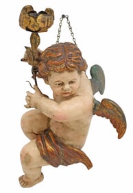 CONTINENTAL PARCEL GILT & POLYCHROME ARCHITECTURAL CHERUB
