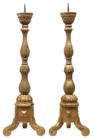 (2) BAROQUE STYLE GILT PAINTED CANDLE PRICKETS