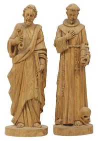 (2) CARVED SANTOS FIGURES OF ST. PETER & ST. FRANCIS OF ASSISI