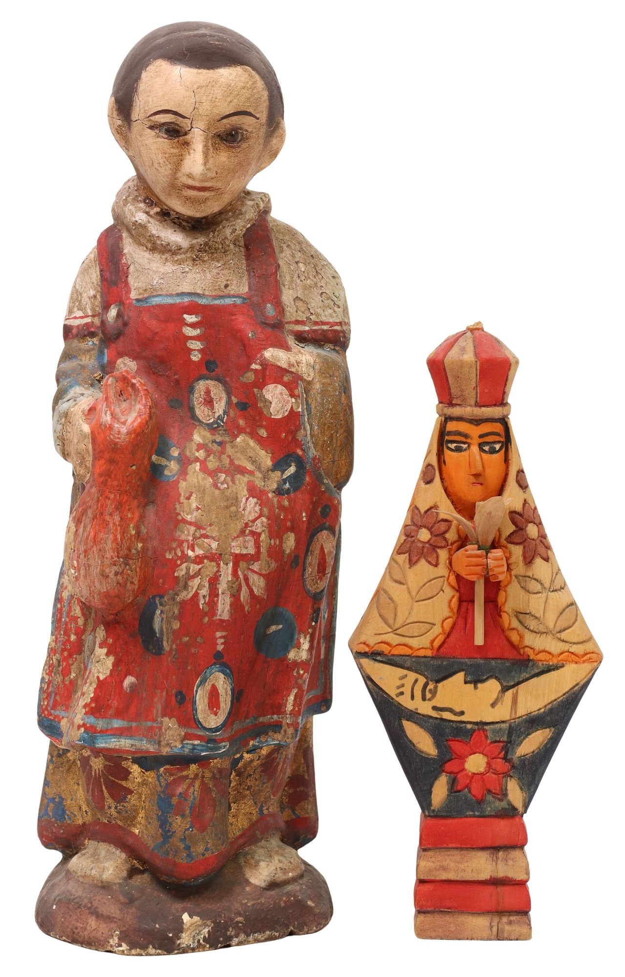 (2) CARVED SANTO FIGURES OF MALE SAINT & NUESTRA SENORA DE LOS REMEDIOS (1 of 6)