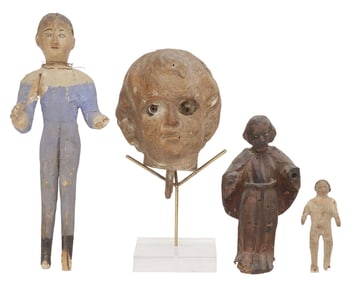 (4) RELIGIOUS CARVED SANTOS FIGURES & ELEMENTS