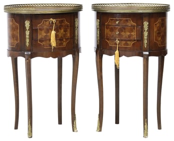 (2) FRENCH LOUIS XV STYLE PARQUETRY INLAID 3-DRAWER NIGHSTANDS