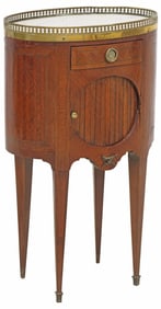 FRENCH LOUIS XVI STYLE PARQUETRY TAMBOUR-DOOR SIDE TABLE