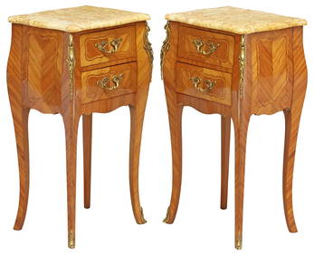 (2) FRENCH LOUIS XVI STYLE MARBLE-TOP MARQUETRY NIGHTSTANDS (1 of 5)