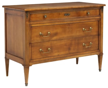 FRENCH LOUIS XVI STYLE MAHOGANY THREE DRAWER COMMODE