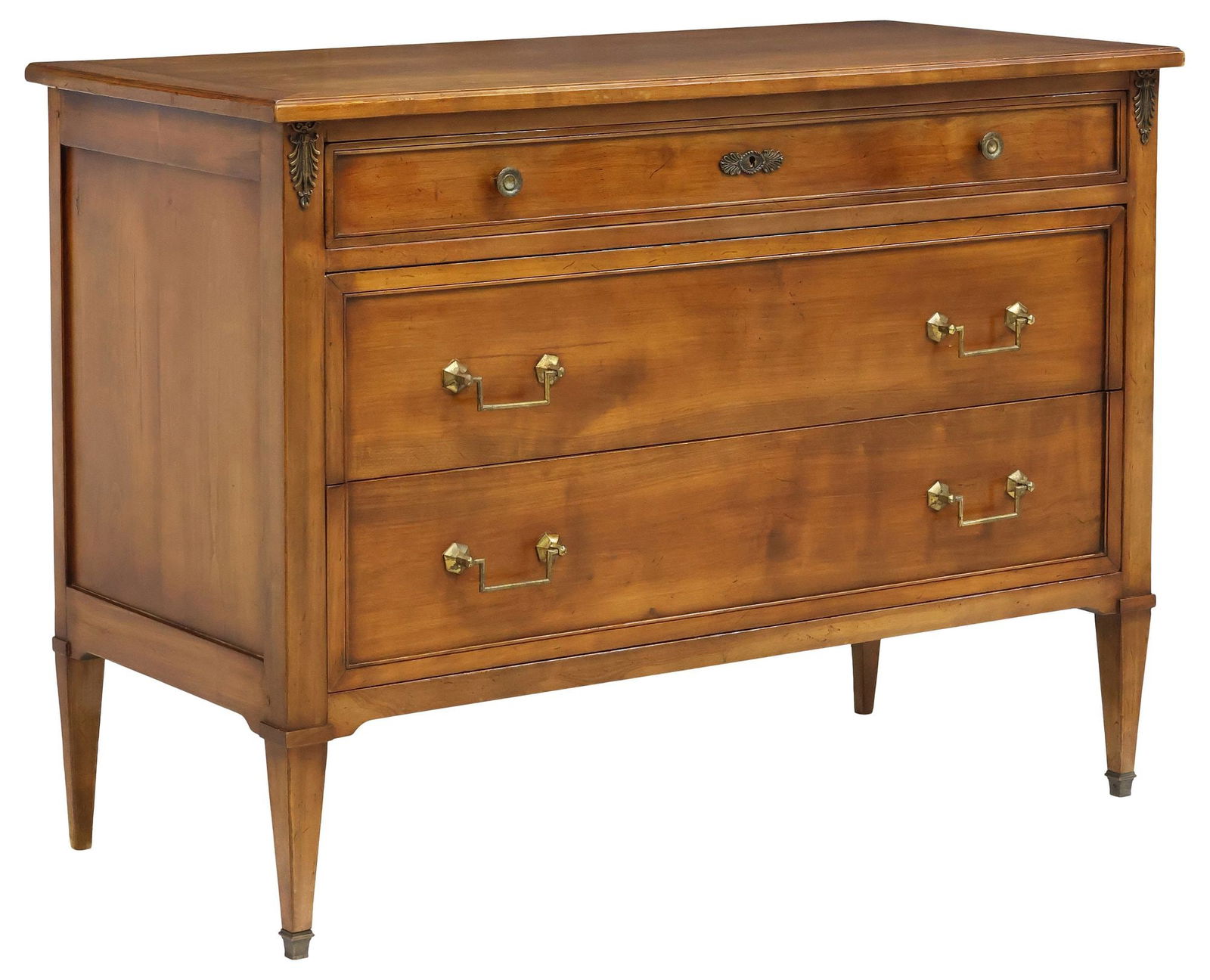 FRENCH LOUIS XVI STYLE MAHOGANY THREE DRAWER COMMODE (1 of 5)