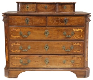 SPANISH BAROQUE STYLE INLAID WALNUT COMMODE