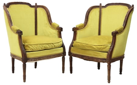 (2) FRENCH LOUIS XVI STYLE WING-BACK BERGERES