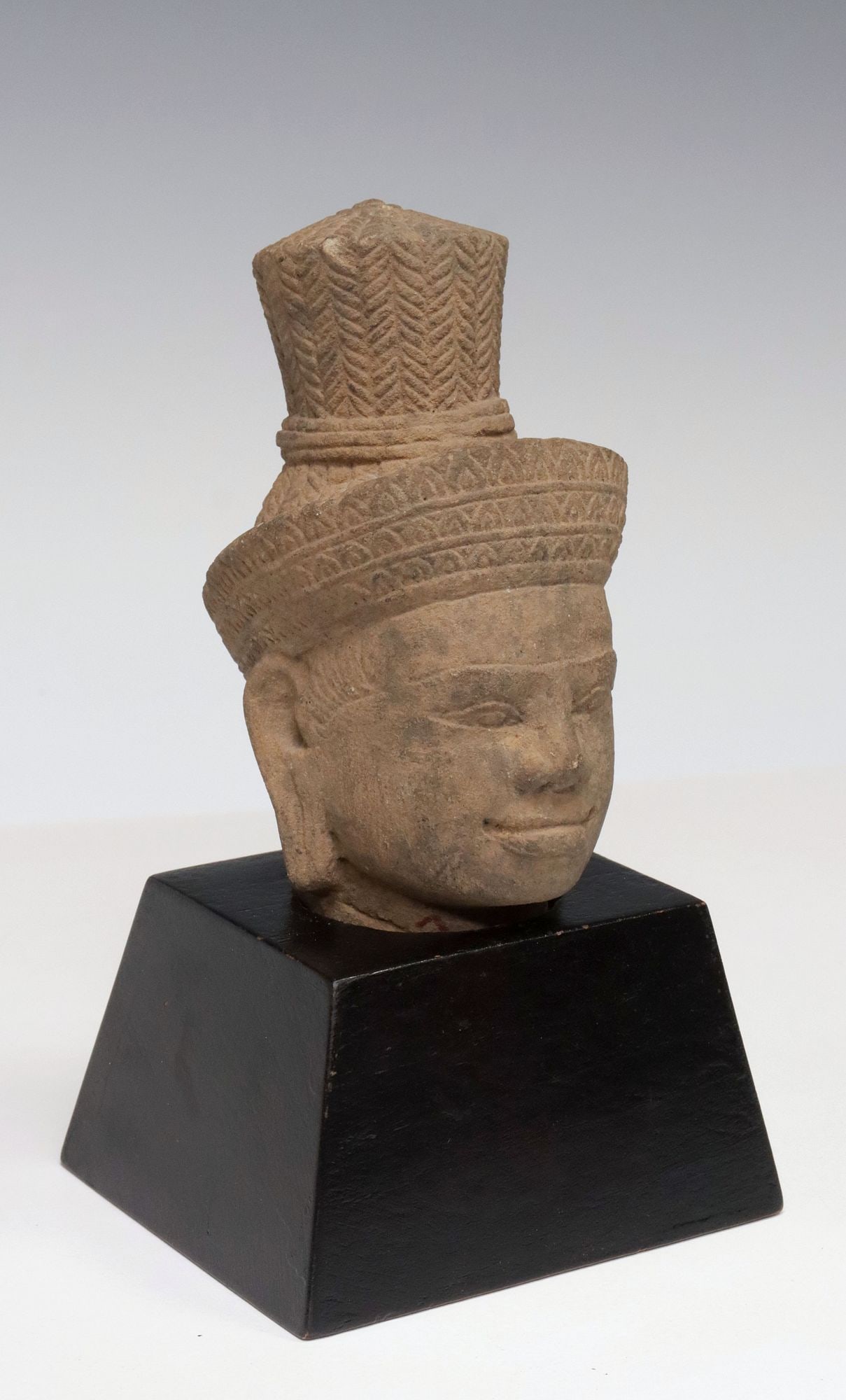 CASED KHMER-STYLE CARVED STONE HEAD OF SHIVA (1 of 7)